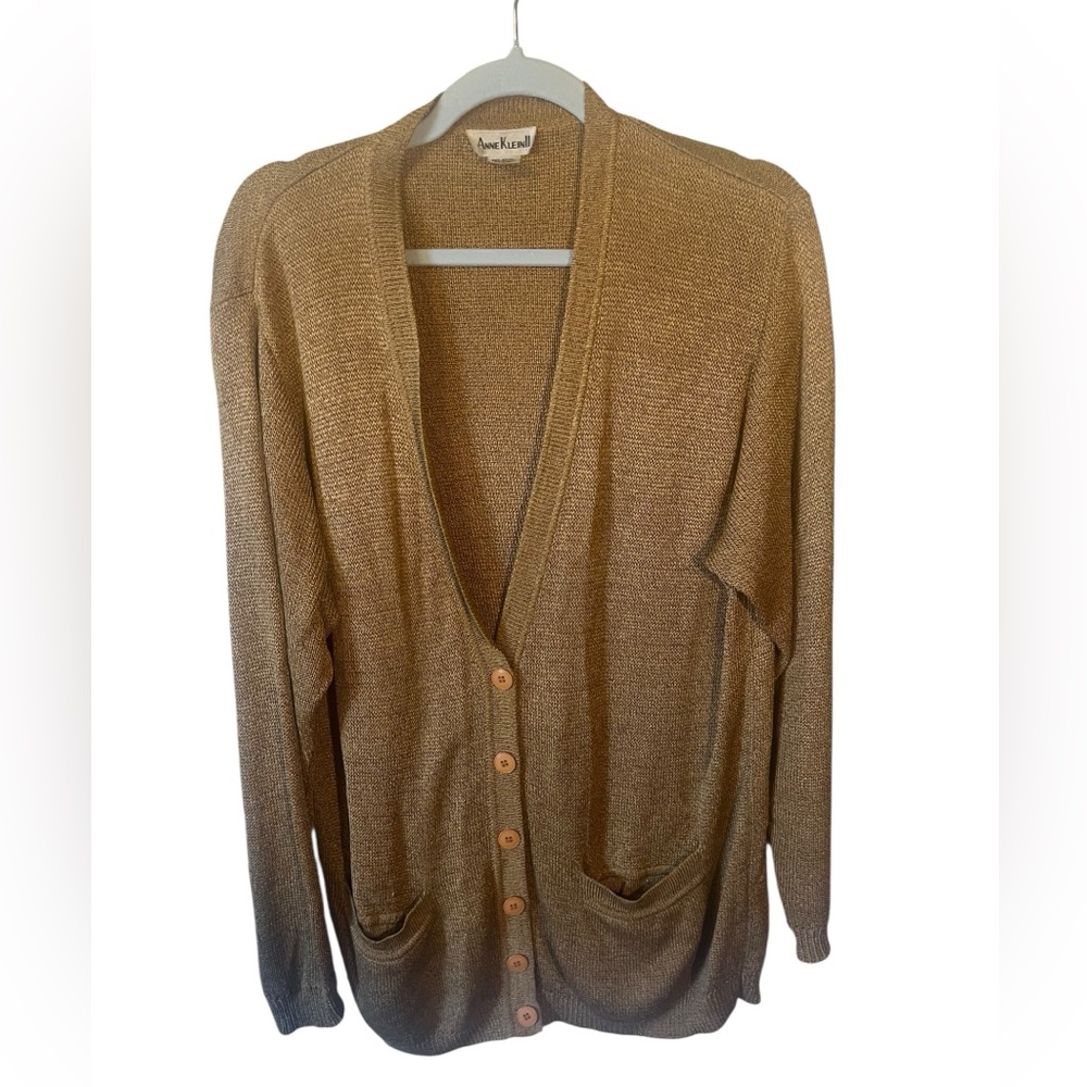 vintage anne klein ii goldenrod slinky thick knit cardigan size small